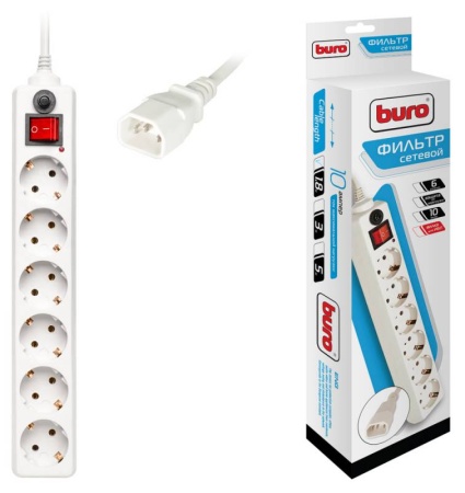 Сетевой фильтр Buro 600SH-1.8-UPS-W 1.8м (6 розеток) белый фото