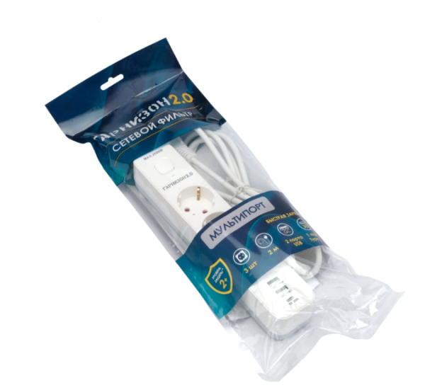 Сетевой фильтр Гарнизон 2.0 Мультипорт EPS-3-CU2-W-2, 3 р, 10А, 1xType-C PD, 2хUSB QC, 2м, ур.защиты купить ЦИТ Сетевой фильтр Гарнизон 2.0 Мультипорт EPS-3-CU2-W-2, 3 р, 10А, 1xType-C PD, 2хUSB QC, 2м, ур.защиты фото