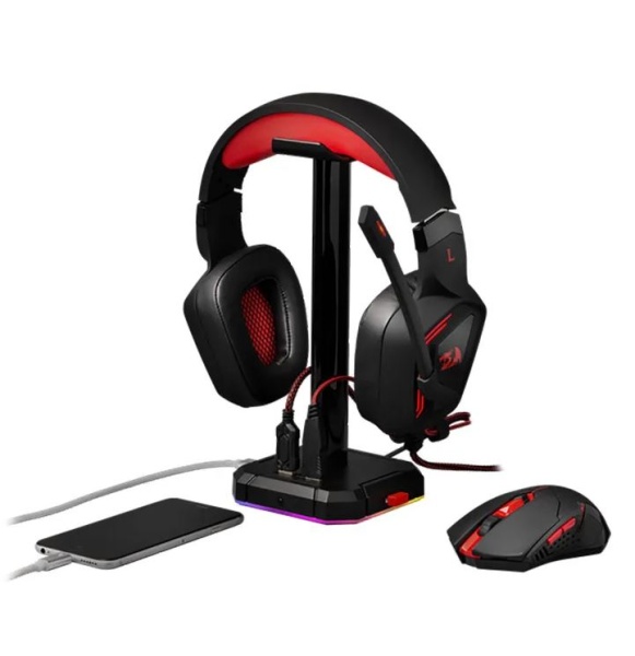 Держатель для наушников + usb hab REDRAGON Scepter Pro 4 черный (RGB) фото