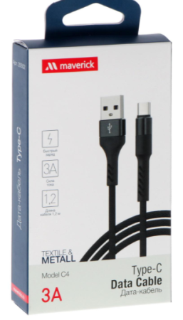 Кабель USB - Type-C "Maverick" C4 1,2м текстиль/металл черный фото