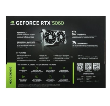 Видеокарта PCI-E 8Gb MSI NV RTX 5060 8G VENTUS 2X 128bit GDDR7 2280/28000 HDMI/DP/HDCP RTL фото
