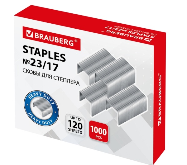 Скобы для степлера №23/17, 1000 штук, BRAUBERG, от 50 до 120 листов, 221164 фото