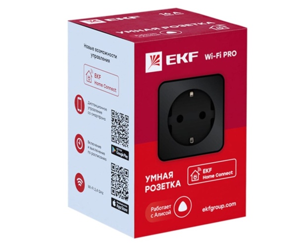 Умная розетка EKF Сonnect PRO Wi-Fi черная RCS-2-WF фото