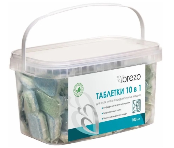 Таблетки для ПММ BREZO 97496, бесфосфатные в водорастворимой пленке 100 шт. фото