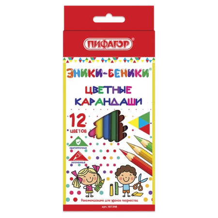Карандаши цветные 12 цветов, ПИФАГОР "ЭНИКИ-БЕНИКИ", классические, заточенные, 181346 фото