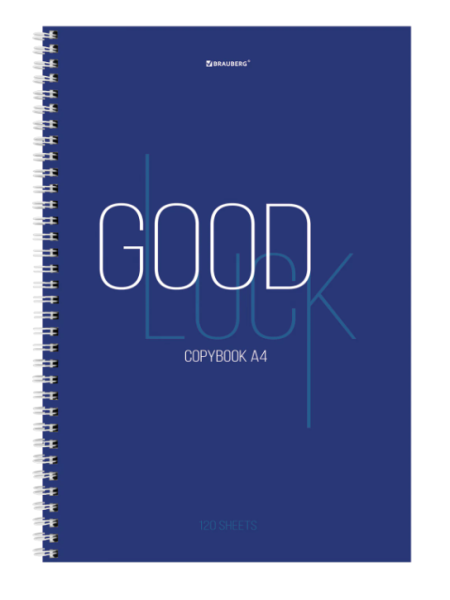 Тетрадь А4, 120 л., BRAUBERG, гребень, клетка, обложка твердая, «Good Luck», 404074 фото